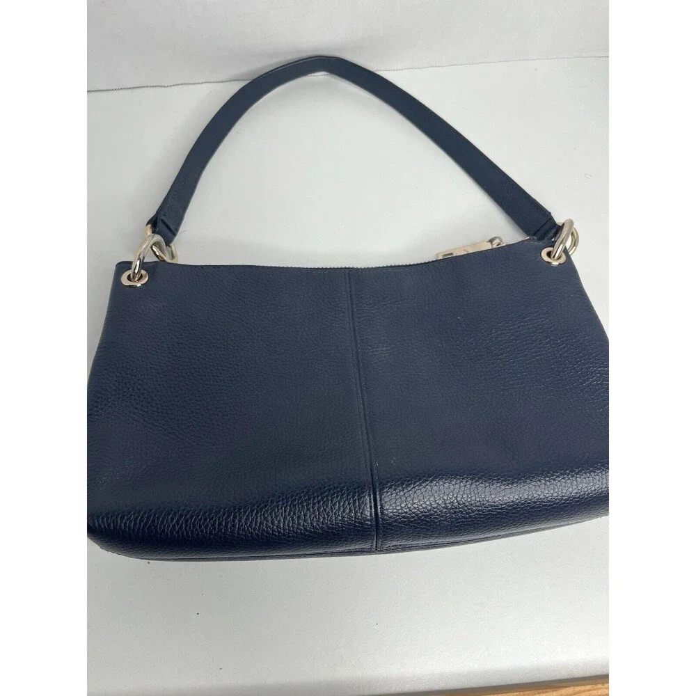 Coach Embossed Leather Horse Carriage  Shoulder Handbag Navy Blue Leather HTF